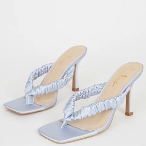 NWOB Blue Satin Square Toe High Heel Sandals